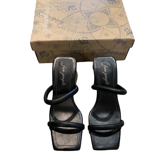 Free People Black Parker Double Strap Heel Sandal Sz 6.5 NWT - Picture 3 of 12